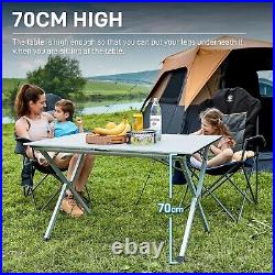120X70CM Folding Camping Table with Slatted Top, Aluminium Roll Up Table Height