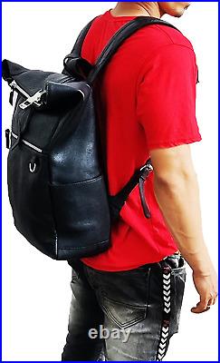 18 Leather Backpack Rucksack Laptop Bag Water Resistant Roll Top College Travel