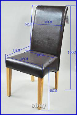 2 x High Back Scroll Roll Top Faux Leather/Fabric & Oak Effect Dining Chairs