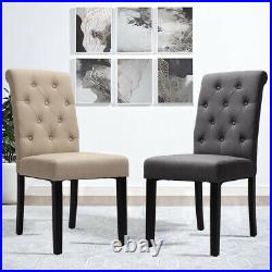 2x Fabric High Button Back Roll Top Seat Dining Room Chairs Set Wooden Black Leg