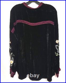$345 Johnny Was Sz M Jessabella Embroidered Peasant Blouse Velvet Relaxed Fit