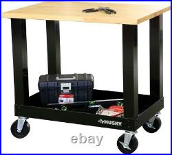 3 ft. Mobile Workbench Solid Wood Top Rolling Utility Tool Storage Sturdy Tray