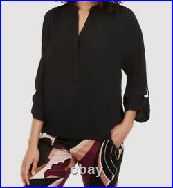 $495 Trina Turk Women's Black Roll Long-Sleeve Pleated-Cuff Blouse Top Size S