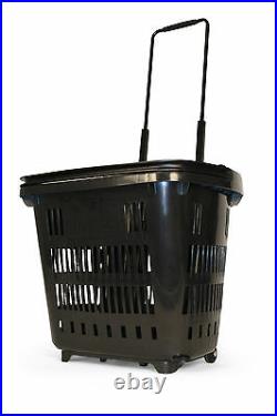 5 x Plastic Shopping Trolley Basket (34L) Black Araven Shop & Roll, Top Quality