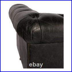 89 W Sofa Tufted Top Grain Leather Rolled Arms Brass Tack Detail 4 Wheels