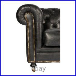 89 W Sofa Tufted Top Grain Leather Rolled Arms Brass Tack Detail 4 Wheels