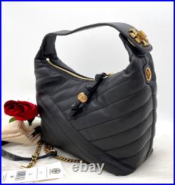AUTH NWT Tory Burch Kira Chevron Crescent Black Leather Top Handle Shoulder Bag