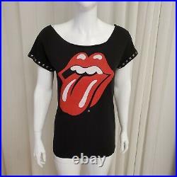 Alice + Olivia Rolling Stones studded black t-shirt top, size XS/S, retail $195