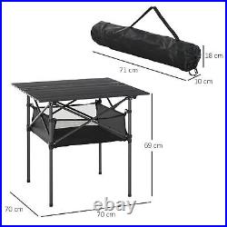 Aluminum Camping Table Roll-Top Folding Table Picnic Table with Mesh Bag, Black