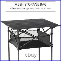 Aluminum Camping Table Roll-Top Folding Table Picnic Table with Mesh Bag, Black