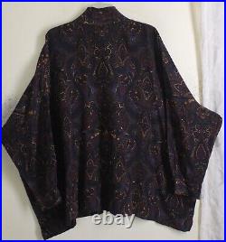 Amazing NEW Eskandar 2 Purple Black Paisley Silk 32Long Print Blouse Shirt Top