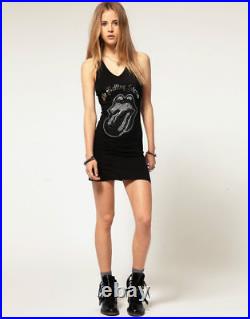 Amplified Shirt Rolling Stones Rhinestone Dress Tank Top Black Bleached XS / 34/