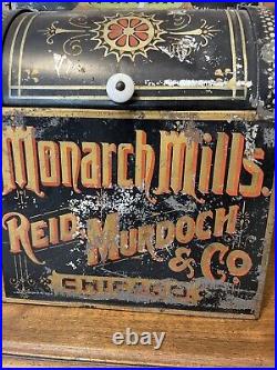Antique Monarch Mills- Reid Murdoch & Co Tin general store Roll Top Spice bin