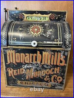 Antique Monarch Mills- Reid Murdoch & Co Tin general store Roll Top Spice bin