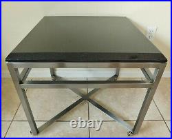 Antique/Vtg 24 Black Marble Top Stainless Steel Rolling Side/End Accent Table