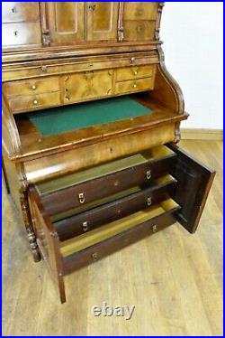 Antique continental writing desk / roll top bureau with drawers