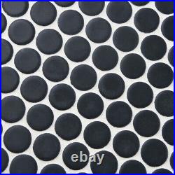 Art of Eco Black Dot Round Ceramic Mosaic Tiled Roll Top Freestanding Bath