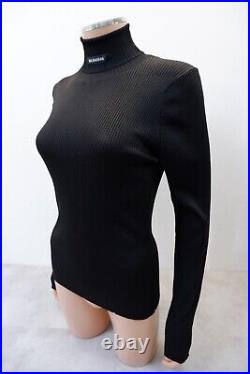 Balenciaga Unisex Womens Ribbed Roll Neck Jumper Top Size L Large Black Logo