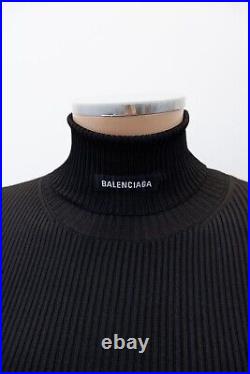 Balenciaga Unisex Womens Ribbed Roll Neck Jumper Top Size L Large Black Logo