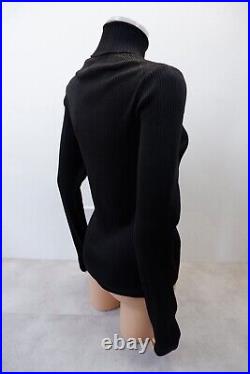 Balenciaga Unisex Womens Ribbed Roll Neck Jumper Top Size L Large Black Logo