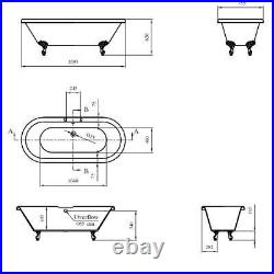 Balmoral 1700mm Double Ended Roll Top Bath with Black Claw & Ball Feet