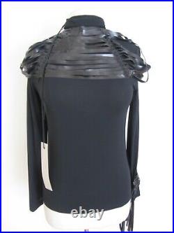 Boudicci Nwt Sz10 Black Gothic Leather Straps Roll Neck L/sleeve Stretch Top