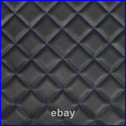 Box Quilted Vinyl Foam Leatherette Fabric Material BLUE STITCHES