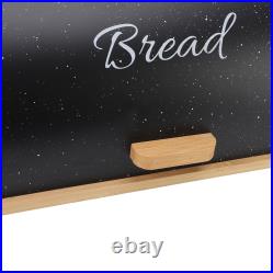 Bread Box Wooden Iron Roll Top Flat Sided Bread Storage Container With3pcs Stor