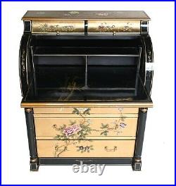 Chinese Lacquer Roll Top Desk Painted Chinoiserie Secretaire