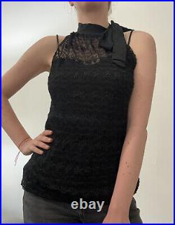 Class Roberto Cavalli Black Evening Crochet Top With Bow Tie, Size M (IT 42)