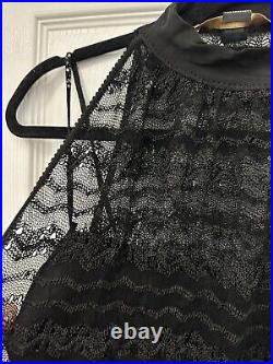 Class Roberto Cavalli Black Evening Crochet Top With Bow Tie, Size M (IT 42)