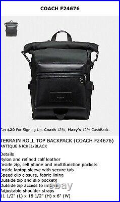 Coach Black Terrain Roll Top Canvas Backpack Bookbag