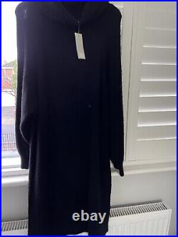 F&F Black Sweater Dress Knitted Polo Neck 16 New