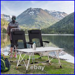 Folding Camping Table with 2 Camping Chairs, Roll Up Top, Mesh Layer Rack