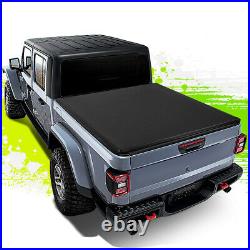 For 20-21 Jeep Gladiator Jt Truck Bed Top Soft Roll-up Tonneau Cover+trail Rail