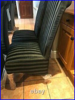Four New Shankar Krista Roll Top Black Stripe Velvet Dining Chairs