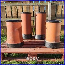 Four Terracotta Roll Top Chimney Pots With Black Trim Great For Garden Planters