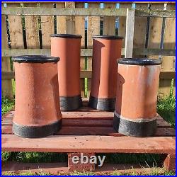 Four Terracotta Roll Top Chimney Pots With Black Trim Great For Garden Planters