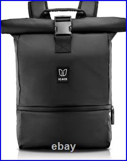 HEAVER Backpack Roll Top Black with Shoe and Laptop Compartment for Men and