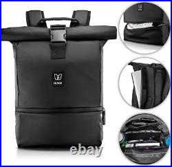 HEAVER Backpack Roll Top Black with Shoe and Laptop Compartment for Men and