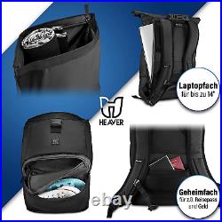 HEAVER Backpack Roll Top Black with Shoe and Laptop Compartment for Men and up