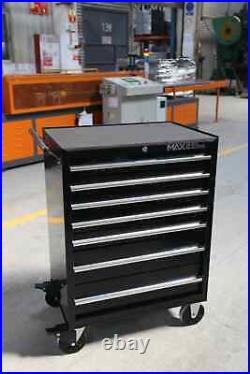 Hilka Tool Trolley Chest black metal roll cabinet 7 drawer storage unit