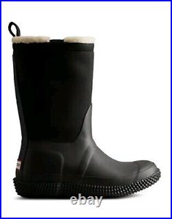 Hunter Roll Top Webbing Faux Shearling Lined Black Boot Size 7