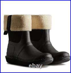 Hunter Roll Top Webbing Faux Shearling Lined Black Boot Size US 7 (UK 5) $165