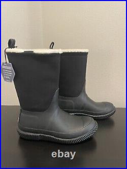 Hunter Roll Top Webbing Faux Shearling Lined Black Boot Size US 7 (UK 5) $165