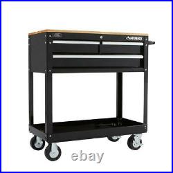 Husky 36 in. 3-Drawer Rolling Tool Cart with Wood Top, Black