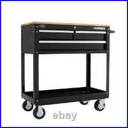 Husky Rolling Tool Cart 3 Drawer Solid Wood Top 36 in. Utility Storage Black