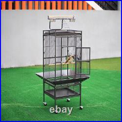 Iron Bird Cage Open-Top Parrot Cage with Rolling Stand for Small-Sized Parrots
