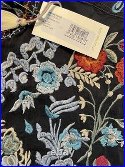 Johnny Was Johrdan Womens Blouse M Black Floral Embroidered Tunic Top $298 RARE