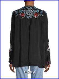 Johnny Was Johrdan Womens Blouse S Black Floral Embroidered Tunic Top $298 RARE